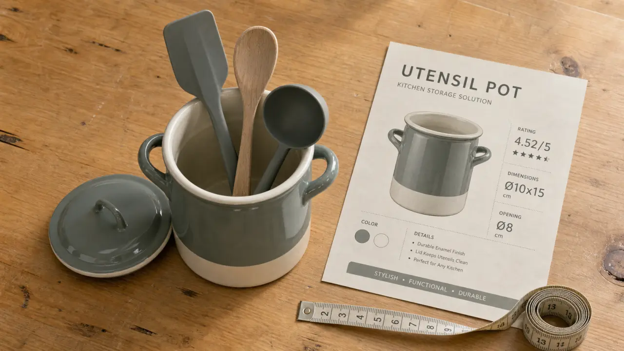 Pot à ustensiles en émail, ouverture Ø8 cm, pots pour ustensiles de cuisine