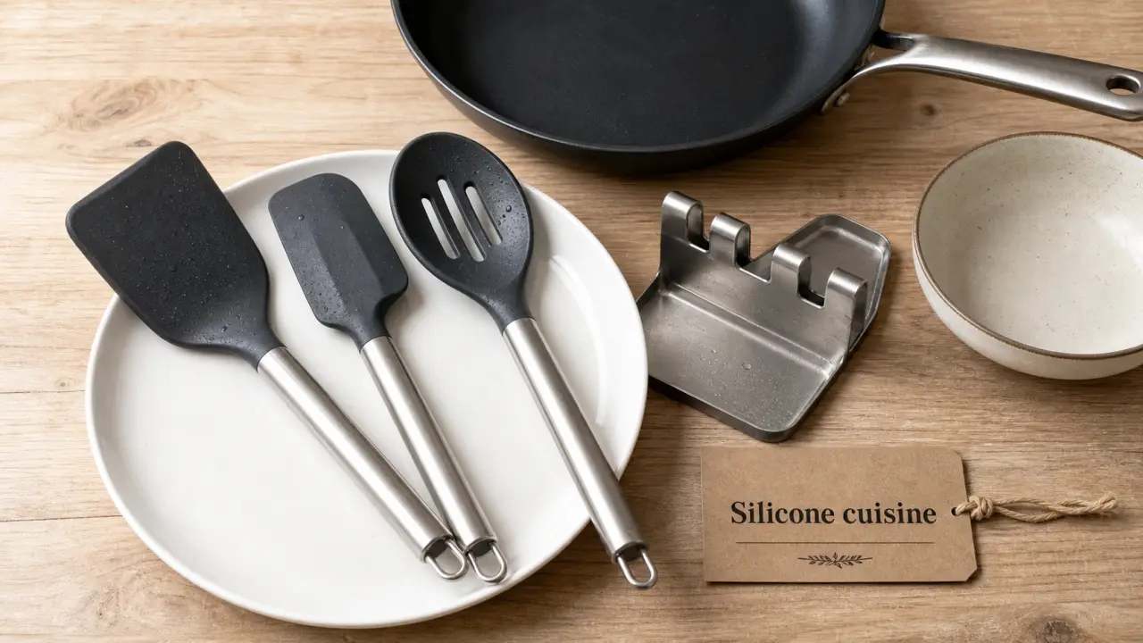 Ustensiles de cuisine en silicone pour protéger l’antiadhésif, facile à prendre en main
