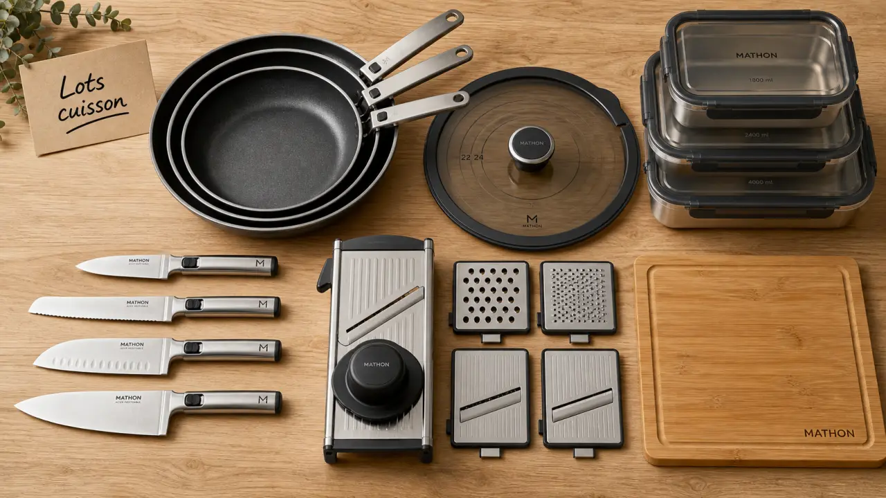 Ustensiles de cuisine Mathon sur plan de travail, cuisine durable et organisée