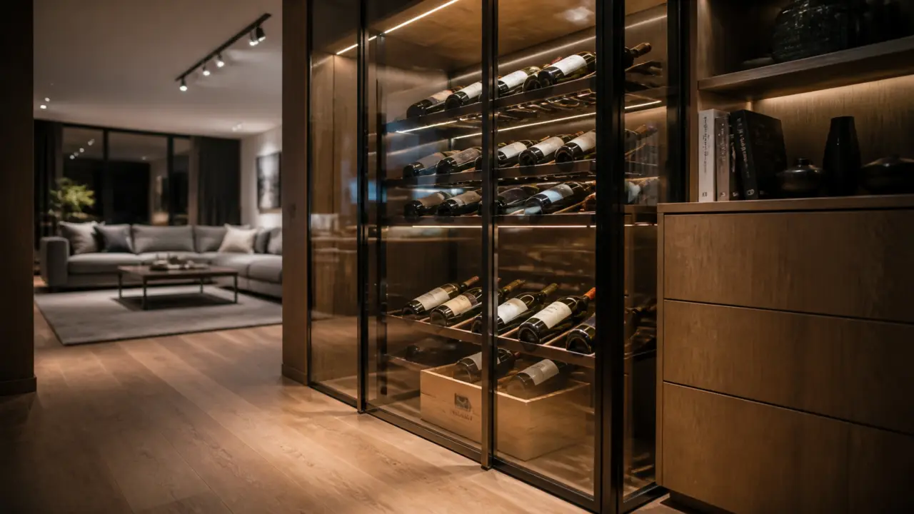 Cave à vin design vitrée : bouteilles conservées
