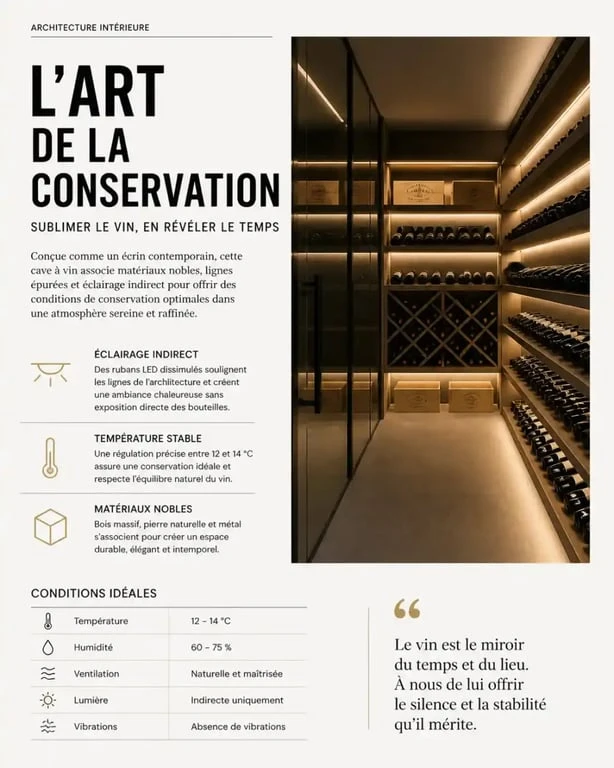 Exemple d'installation réussie d'éclairage cave à vin avec rubans LED indirects