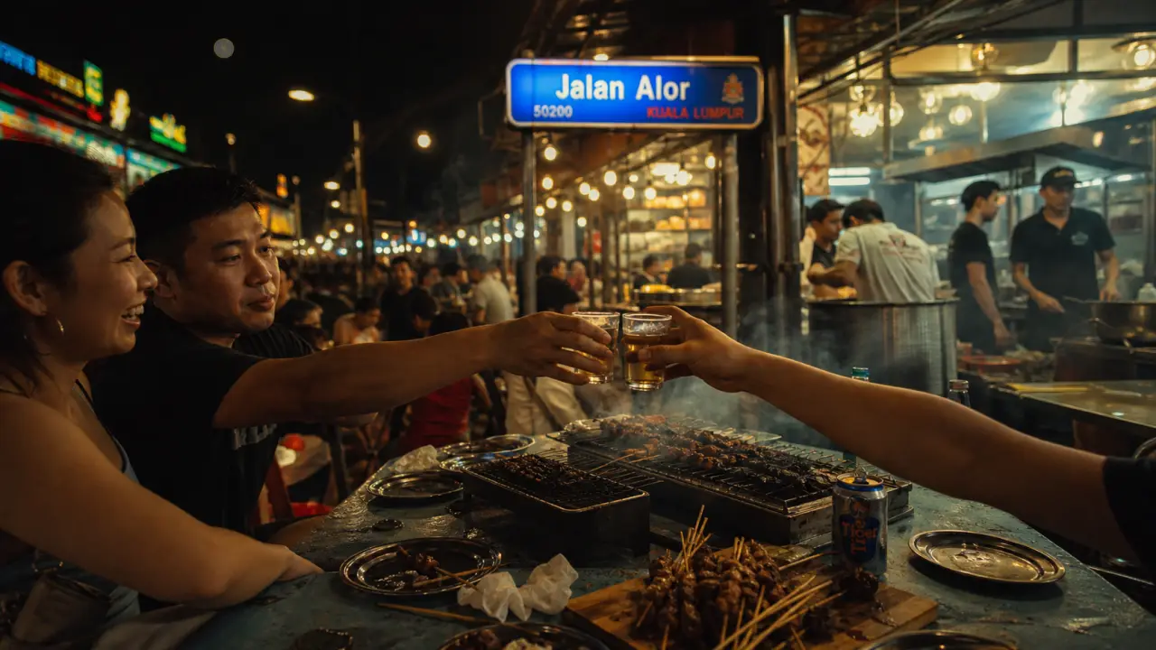 jalan alor food street kuala lumpur : marché nocturne et brochettes fumantes