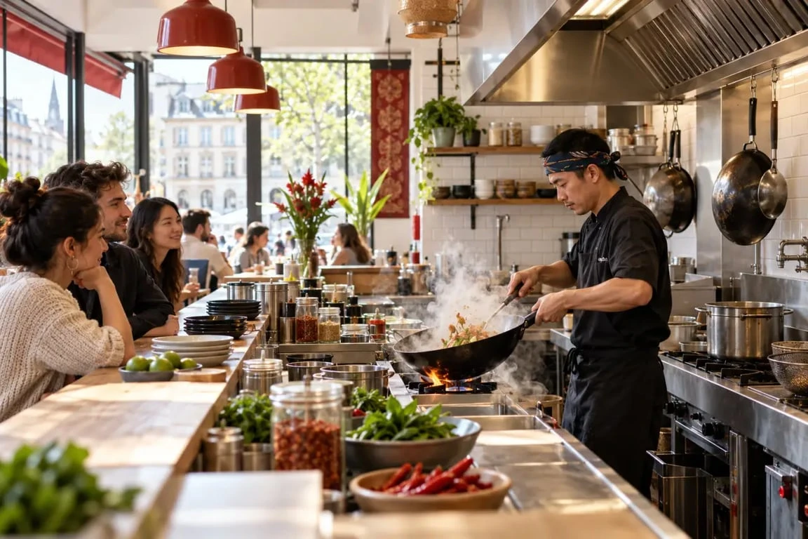 Koa Thaï street food cantine à Strasbourg avec cuisine ouverte et wok