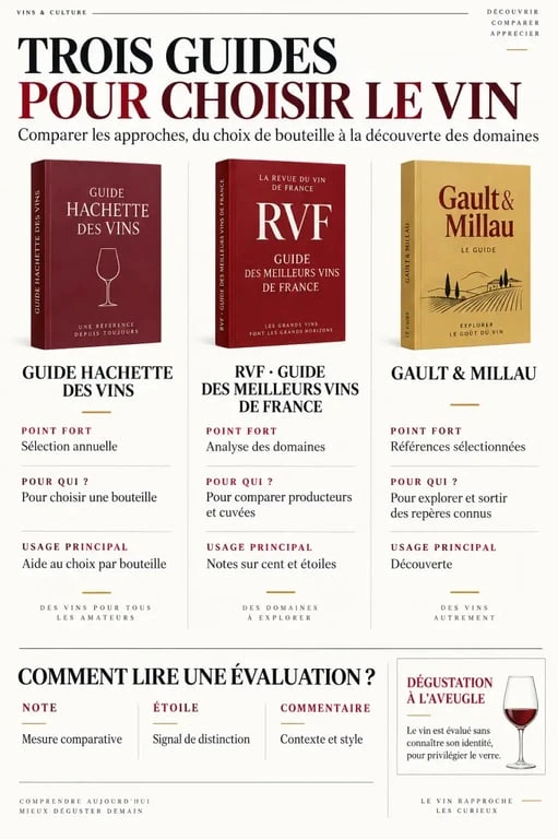 Vin guide : infographie comparative des guides Hachette, RVF et Gault & Millau