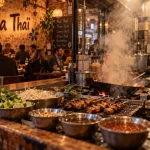 Koa Thaï street food cantine à Strasbourg, wok fumant et comptoir thaï