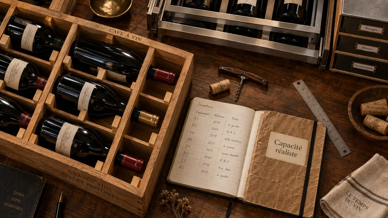 Rangement cave à vin : cales et casiers pour bouteilles, accès bloqué