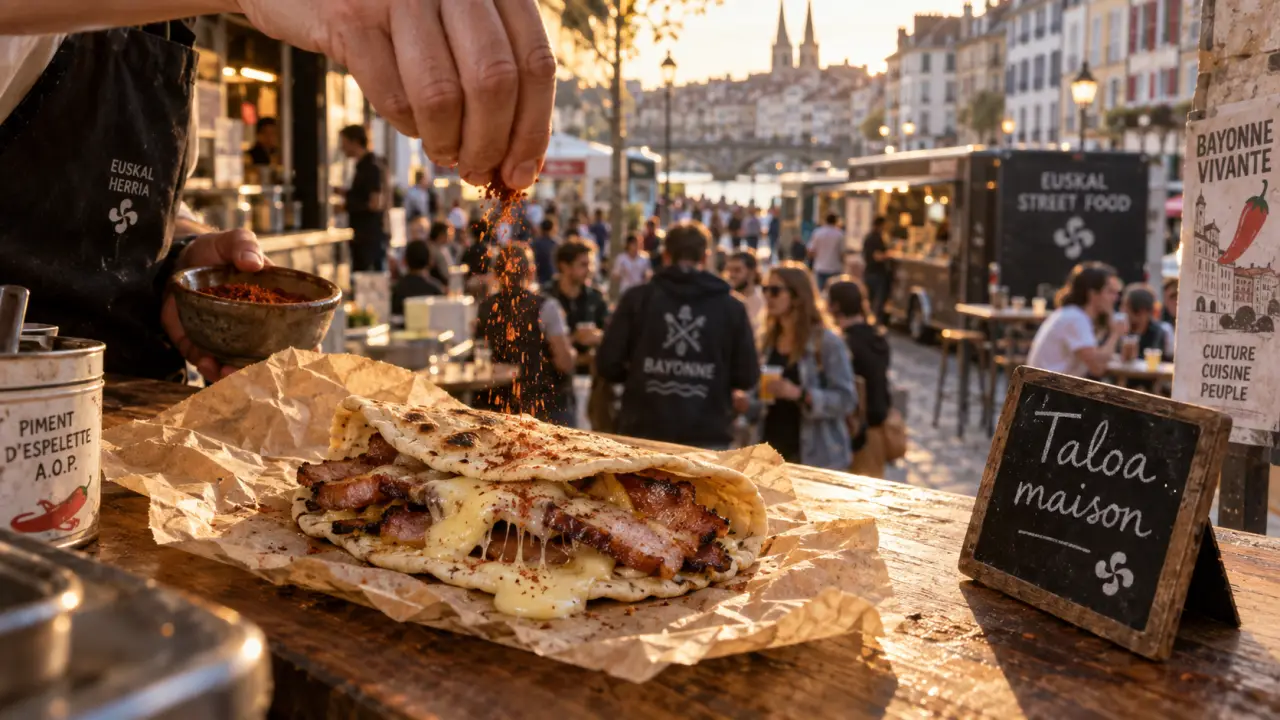 Street food bayonne : taloa maison, fromage qui file et piment d’Espelette
