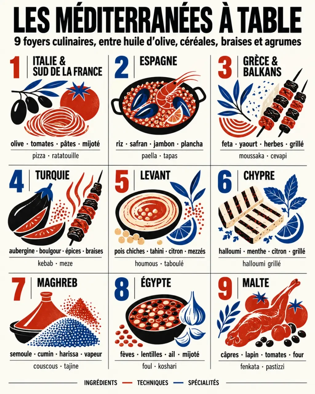 Infographie sur la diversité de la cuisine méditerranéenne et ses spécialités régionales