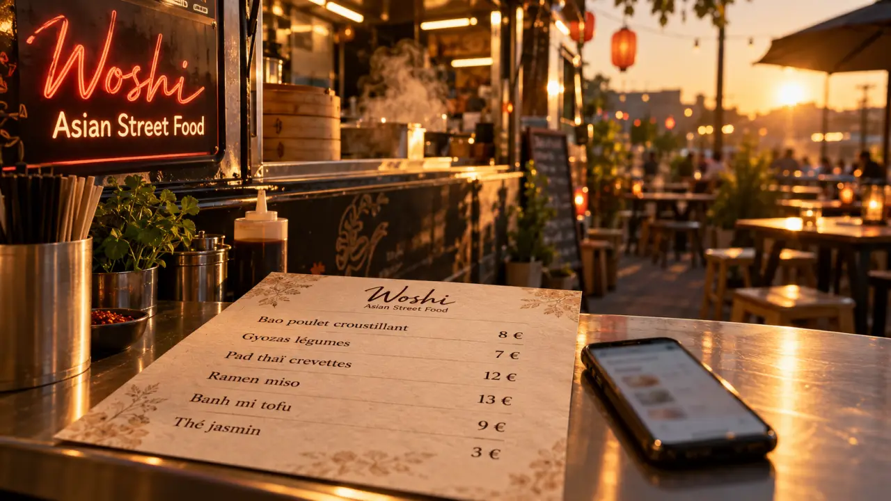 Woshi Asian Street Food La Grande Motte : vitrine food truck et menu, carte et prix
